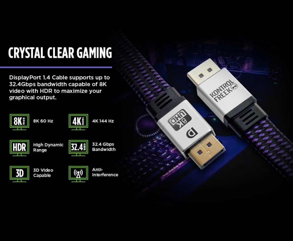 12' DisplayPort 1.4 Gaming Cable - Image 3